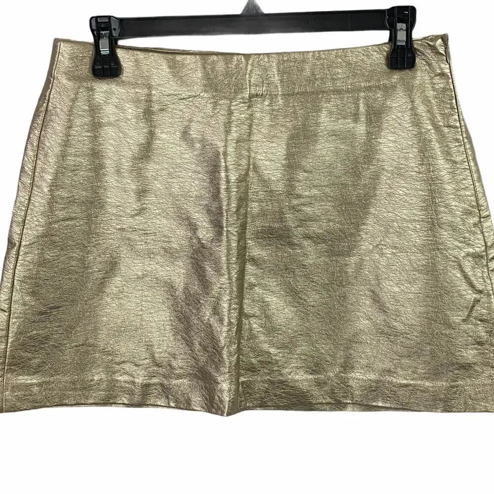 Zara Trafaluc Gold Faux Leather Mini Skirt Metallic Vegan Leather NWOT M